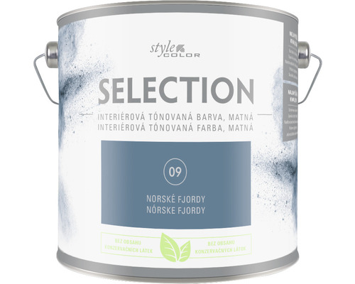 Barva na zeď StyleColor Selection Norské fjordy modrá 2,5 l Kbelík s interiérovou barvou Selection pro vnitřní použití