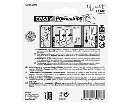 Tesa Powerstrips velký samolepicí háček, včetně čtyř proužků Powerstrips