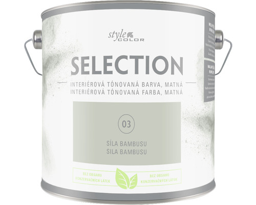 Barva na zeď StyleColor Selection Síla bambusu zelená 2,5 l Kbelík s interiérovou tónovanou barvou Selection, odstín 03