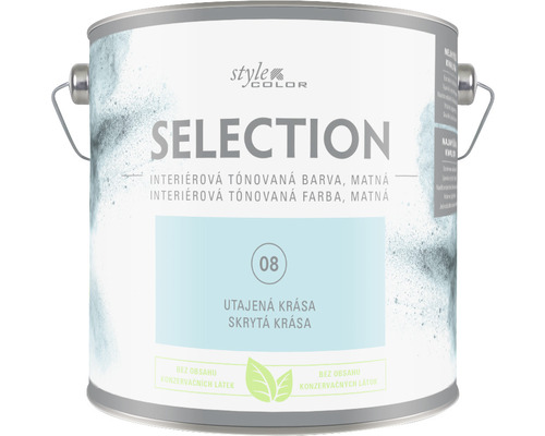 Barva na zeď StyleColor Selection Skrytá krása modrá 2,5 l Kbelík s matnou interiérovou barvou