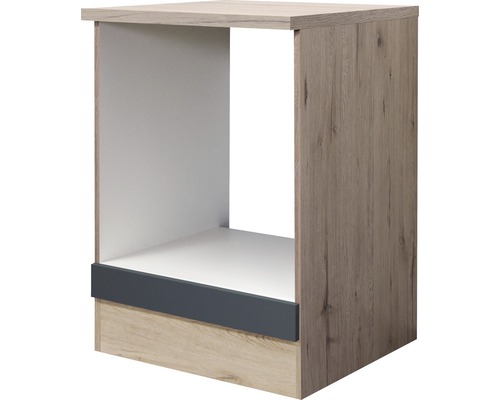 Kuchyňská skříňka na vestavnou troubu Flex Well Tiago šířka 60 cm čedičová šedá Otevřená spodní kuchyňská skříňka s dřevěným dekorem