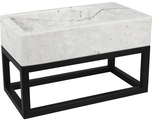 Umyvadlo z mramoru s černým kovovým rámem