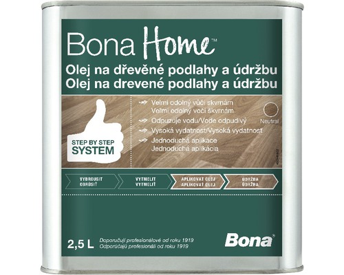 Olej na dřevěné podlahy a údržbu Bona HOME 2,5 l Bona Home Olej na dřevěné podlahy a údržbu, 2,5 litru