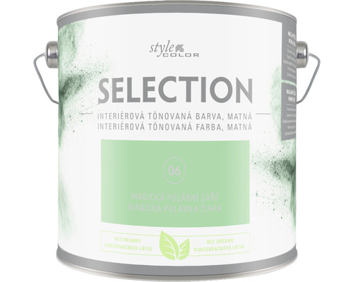 Barva na zeď StyleColor Selection Magická polární záře zelená 2,5 l Kbelík s interiérovou tónovanou barvou, matný