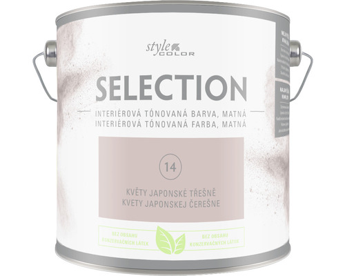 Barva na zeď StyleColor Selection Květ japonské třešně růžová 2,5 l Kbelík s matnou interiérovou barvou, odstín Květy japonské třešně