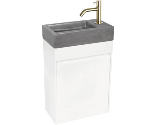 Umyvadlová sestava s betonovým umyvadlem a baterií