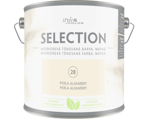 Barva na zeď StyleColor Selection Perla Alhambry krémová 2,5 l Kbelík s barvou s nápisem Selection Interiérová Tónovaná Barva, Matná Perla Alhambry