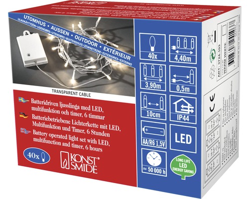 Světelný řetěz Konst Smide s LED, napájený z baterie, multifunkční a časovač, 6 hodin