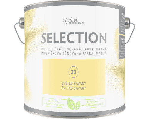 Barva na zeď StyleColor Selection Světlo savany žlutá 2,5 l Kbelík s matnou interiérovou barvou Selection, odstín Savana