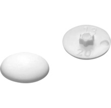 Dvě bílé krycí krytky z plastu s údaji o velikosti