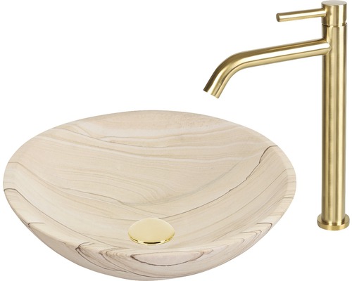 Umyvadlo na desku z kamene s baterií do koupelny