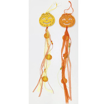 Dva dýňové přívěsky s stuhami a dekoracemi