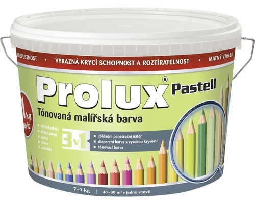 Barva na zeď Prolux Pastell 0597 světle zelená 7 kg + 1 kg Kbelík s tónovanou interiérovou barvou Prolux Pastell, vhodný do obývacích pokojů, dětských pokojů, jídelen, ložnic a kanceláří