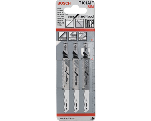 Přímočaré pilové listy Bosch T101AIF BIM, vhodné pro tvrdé dřevo