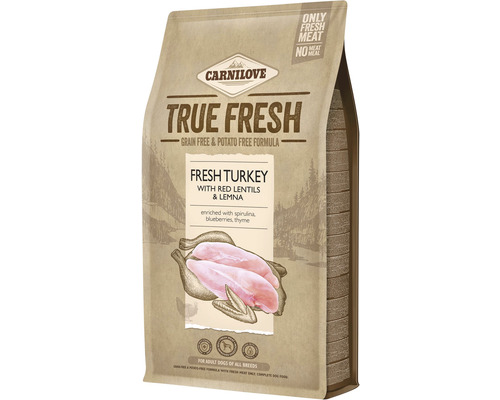 Granule pro psy Carnilove TRUE FRESH Turkey Adult 4 kg Carnilove True Fresh suché krmivo pro psy s čerstvým krůtím masem, červenou čočkou a okřehkem