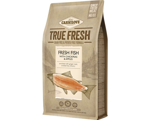 Granule pro psy Carnilove TRUE FRESH Fish Adult 4 kg Carnilove True Fresh suché krmivo s čerstvou rybou, cizrnou a jablky pro dospělé psy všech plemen