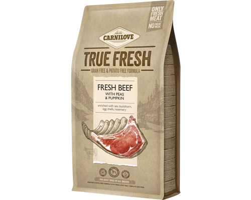 Granule pro psy Carnilove True Fresh Beef Adult 4 kg Carnilove True Fresh suché krmivo pro psy s čerstvým hovězím masem, hráškem a dýní