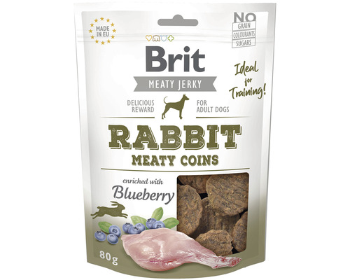Pamlsky pro psy Brit Jerky Rabbit Meaty Coins 80 g Brit Meaty Jerky Rabbit Meaty Coins psí pamlsek, 80 gramové balení