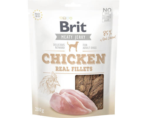 Pamlsky pro psy Brit Jerky Chicken Fillets 200 g Brit Meaty Jerky krmivo pro psy s kuřecím masem v 200gramovém balení