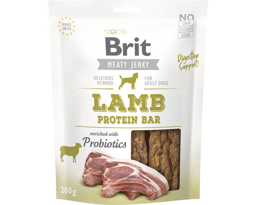 Pamlsky pro psy Brit Jerky Lamb Protein Bar 200 g Brit Meaty Jerky proteinová tyčinka s jehněčím masem pro psy, 200 gramů