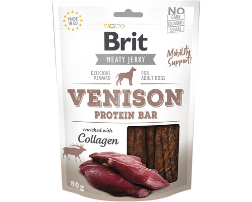 Pamlsky pro psy Brit Jerky Venison Protein Bar 80 g Brit Meaty Jerky psí pamlsek s jelením masem v 80gramovém balení
