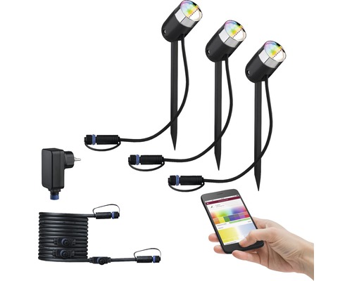 LED venkovní bodové osvětlení Paulmann 94284 Plug and Shine IP44 RGBW 4,5W 170lm 3000-6500K antracit/chrom set - zapichovací LED venkovní bodové osvětlení Paulmann 94284 Plug and Shine IP44 RGBW 4,5W 170lm 3000-6500K antracit/chrom set - zapichovací