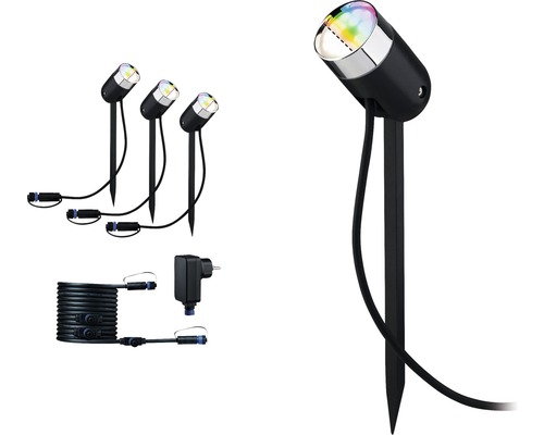 Sada zahradních reflektorů se zemním hrotem, zástrčkou a kabelem