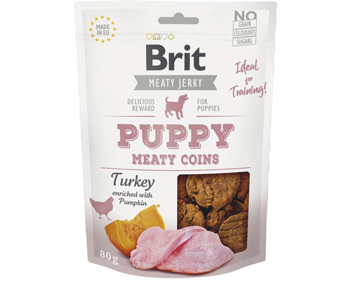 Pamlsky pro štěňata Brit Turkey Meaty coins for Puppies 80 g Brit Puppy Meaty Coins psí pamlsek s krůtím masem a dýní, 80 gramů