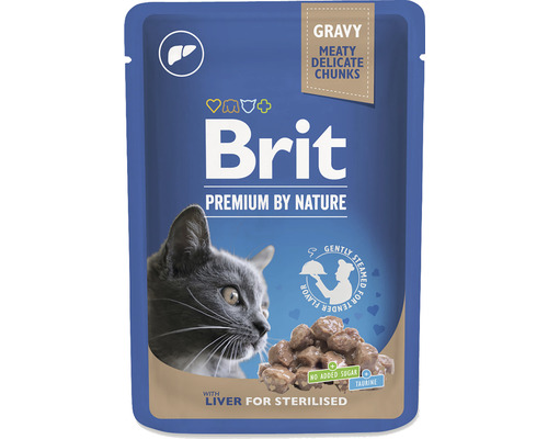 Kapsička pro kočky Brit Premium by Nature Chunks in Gravy with Liver for Sterilised Cats 100 g