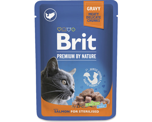 Kapsička pro kočky Brit Premium by Nature Chunks in Gravy with Salmon for Sterilised Cats 100 g