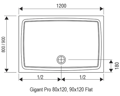 Technický výkres sprchové vaničky Gigant Pro s rozměry