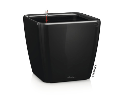 Černý, čtvercový květináč s ukazatelem hladiny vody