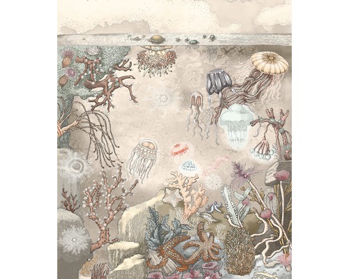 Vinylová tapeta, obrazová Pod hladinou A 2,3x2,8 m Ilustrace podmořského světa s korály, medúzami a hvězdicemi