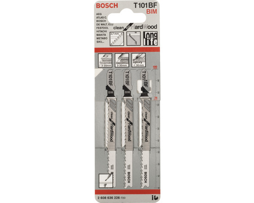 Pilový list do přímočaré pily Bosch T101BF BIM pro čisté řezy do tvrdého dřeva, 3 kusy