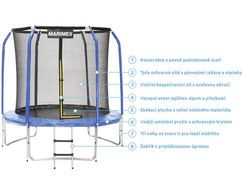 Trampolína se sítí a žebříkem