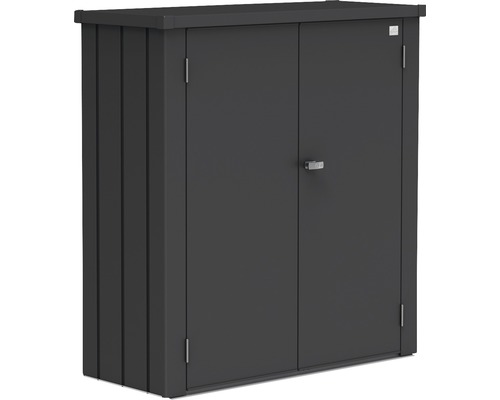 Zahradní skříň Biohort Romeo M plechová 132 x 57 x 140 cm tmavě šedá metalická Kovová zahradní skříň s dvoukřídlými dveřmi pro venkovní uskladnění