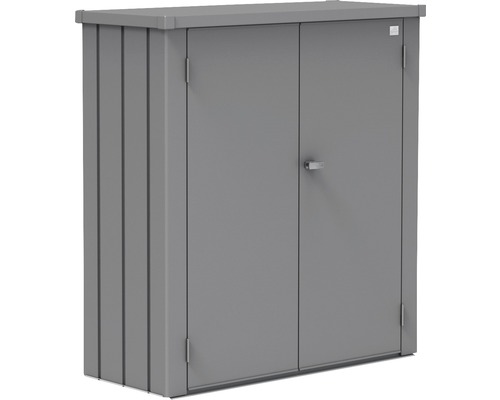 Zahradní skříň Biohort Romeo M plechová 132 x 57 x 140 cm šedý křemen metalický Kovová skříň na nářadí s dvoukřídlými dveřmi pro venkovní použití