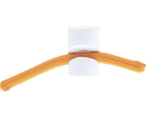 Zlatě žluté lano se dvěma bílými kluzáky na lano