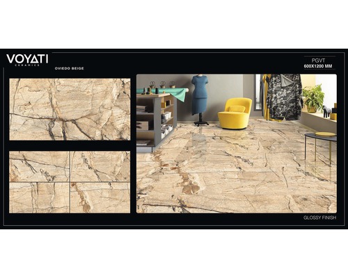 Dlažba Voyati Ceramics Oviedo Beige, lesklý povrch, rozměr 600x1200 milimetrů