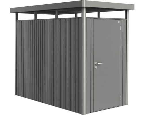 Plechový zahradní domek Biohort HighLine HS 134 x 254 cm šedý křemen metalický Kovový zahradní domek s dveřmi a střechou