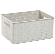 Úložný koš z plastu s pleteným designem a držadly
