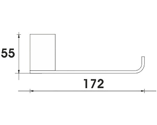Technický nákres držáku toaletního papíru s rozměry 55 mm výška a 172 mm délka