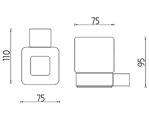 Technický nákres koupelnového doplňku s rozměry.