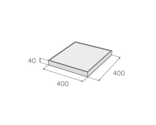 Technický výkres čtvercové sprchové vaničky o rozměrech 400 x 400 x 40 mm