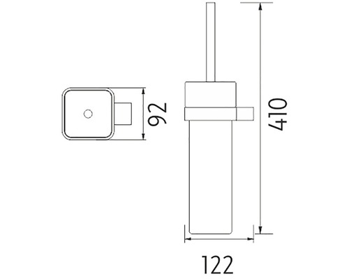 Technický nákres toaletní štětky s rozměry.
