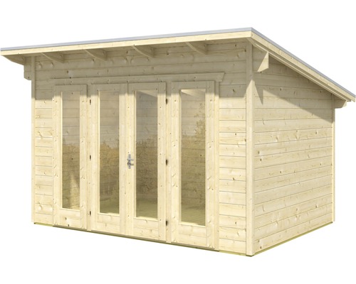 Dřevěný zahradní domek s dvoukřídlými dveřmi