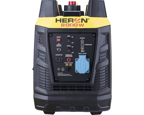 Elektrocentrála Heron 2000W, pohled zezadu s ovládacími prvky a konektory