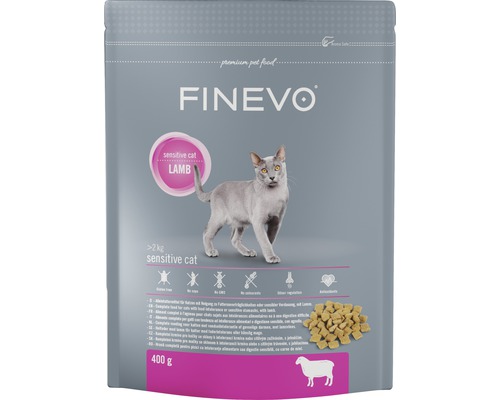 Granule pro kočky FINEVO Sensitive Cat jehněčí 0,4 kg Krmivo pro kočky Finevo jehněčí pro citlivé kočky, balení 400 gramů