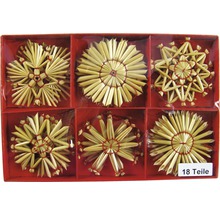 Sada 18 kusů slámových hvězd jako ozdoba na vánoční stromek