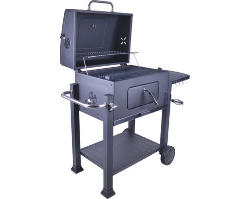 Gril na dřevěné uhlí s odkládacími plochami a kolečky